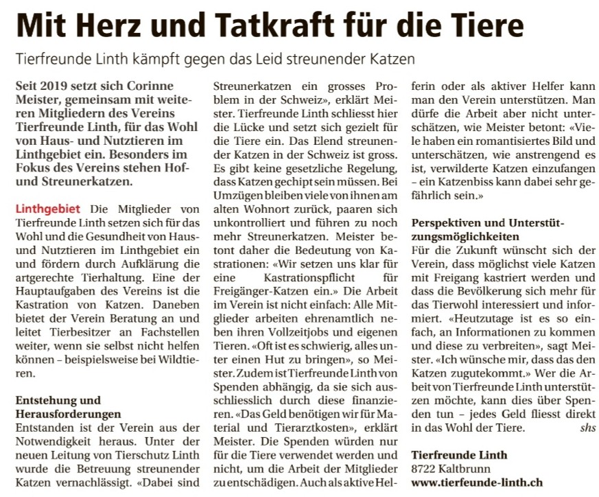 Tierschutz im Linthgebiet