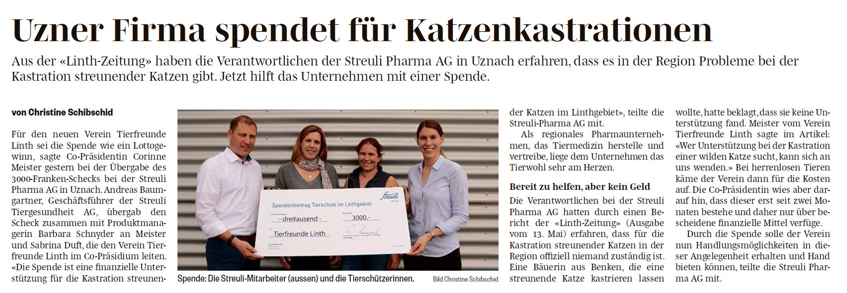 Presseartikel Linth Zeitung vom 28.05.2019