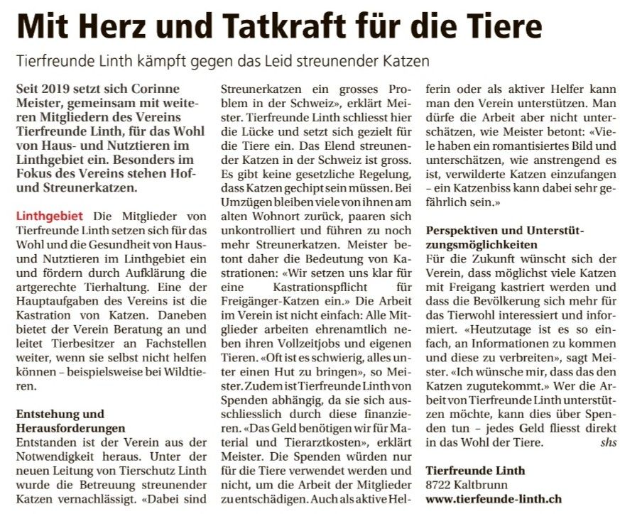 Tierschutz im Linthgebiet